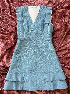 Sandro Paris Blue Textured Ruffle Dress - Like New